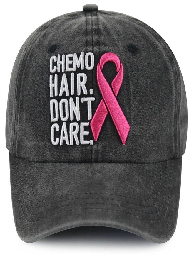 Kahhrepa Breast Cancer Gifts for Women, 3D Embroidered Chemo Hair Don't Care Hat, Pink Ribbon Logo Breast Cancer Awareness Inspirational Gifts, Adjustable Cotton Chemo Caps for Women Cancer Survivor Friends - Image 1